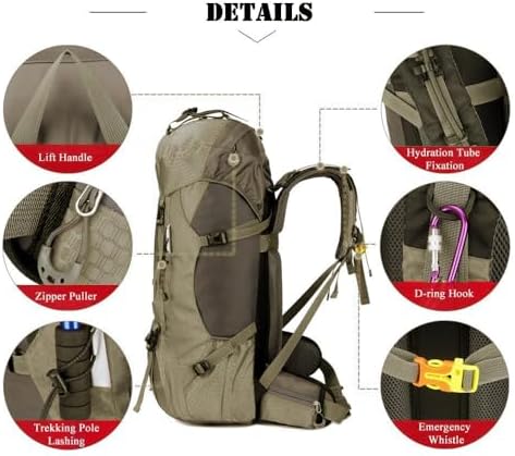 Bseash 60L Waterproof Hiking Camping Backpack with Rain Cover, Lightweight Outdoor Sport Travel Daypack Rucksack for Climbing Skiing