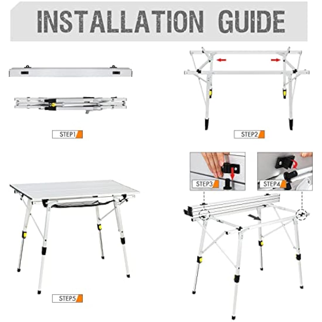 Portal Camping Tables That Fold up Picnic Table Folding Portable with Height Adjustable Legs Collapsible Table 3ft Aluminium Rollup Outdoor Table Lightweight Foldable for Beach Fishing Garden BBQ