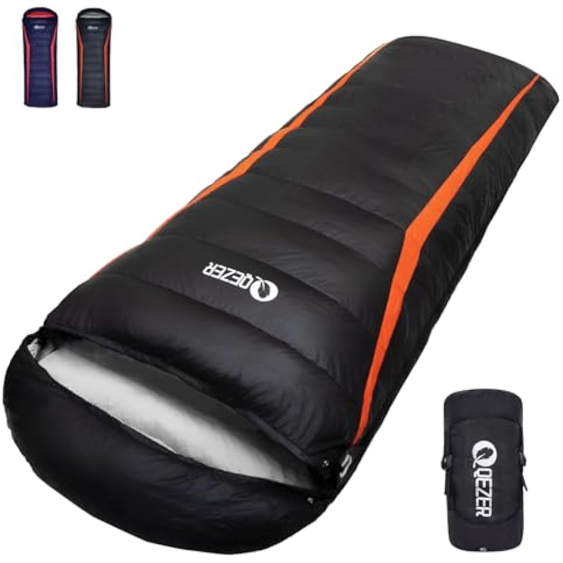 QEZER Down Sleeping Bag,Lightweight Rectangular Winter Sleeping Bag [1180g/1860g] for Adults and Kids 4 Season Camping, Hiking,Warehouse and Moutaineering Outdoor