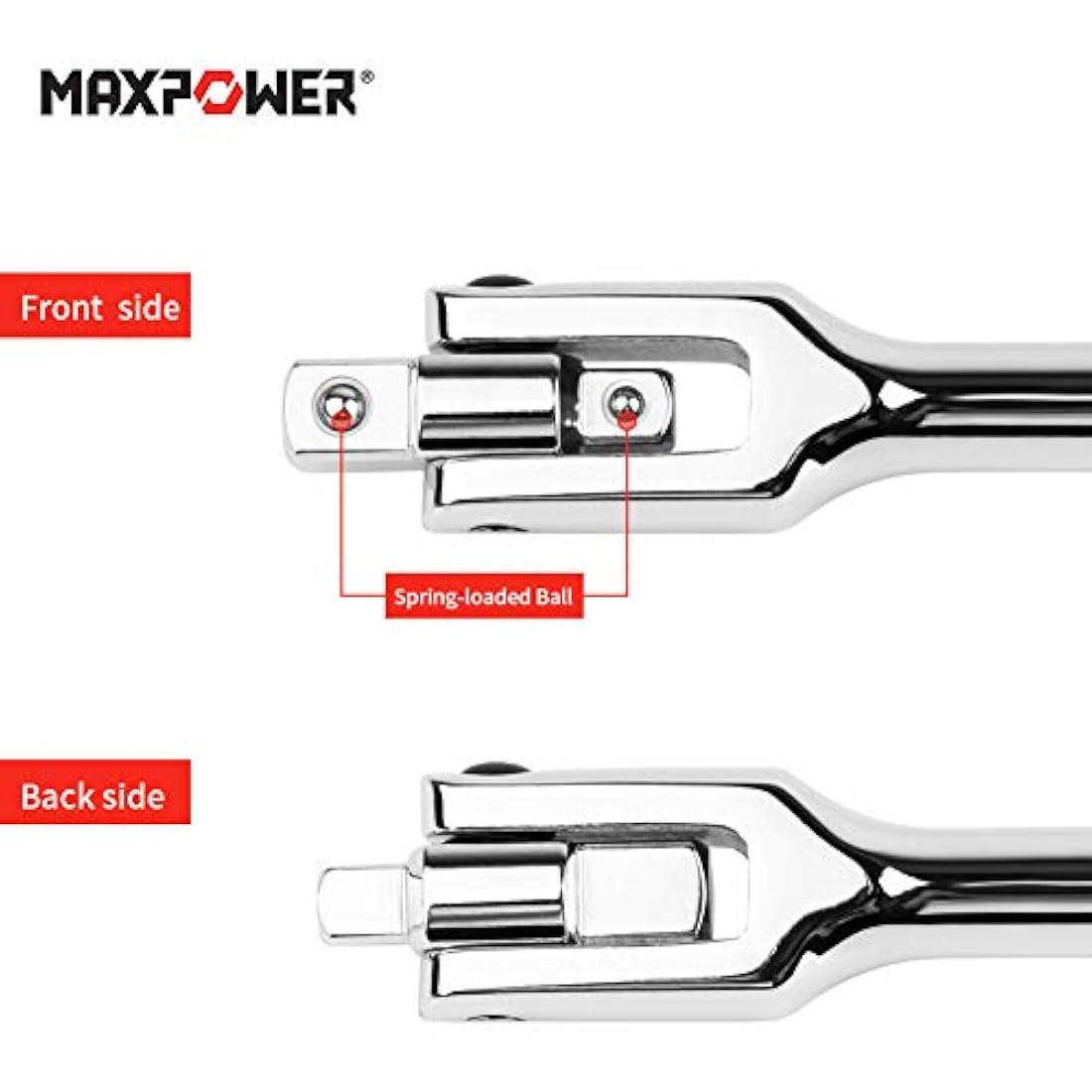 MAXPOWER 2 in 1 Breaker Bar Wheel Nut Spanner Flexible Handle Dual-Drive with 1/2" and 3/8" Nut Sq. Drivers, (24"/600mm)