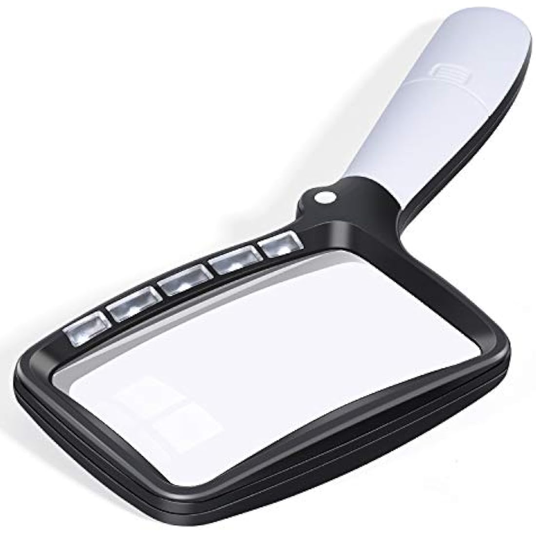 Kaome Rectangular Magnifying Glass with Light Magnifier Large Foldable Handheld 5 LED, 2 Dimming Modes, 2X Magnifying Reading for Seniors Low Vision Books Pages Magazines Newspapers Maps Jewelry