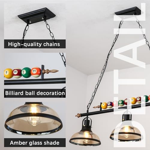 Retro Industrial Pendant Light, Black American Wrought Iron Snooker Bar Restaurant Style Chandelier,Hanging Lamp for Pool Table, Dining Table, Island Table