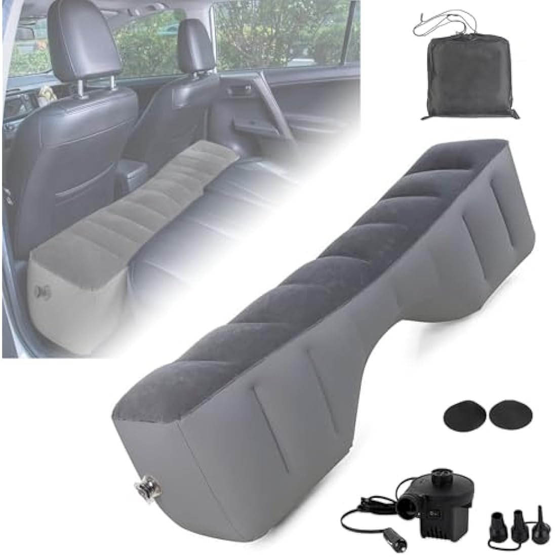 MEIRRAI Car Mattress, Inflatable Car Bed for Back of Cars, Gap Filler Air Mattress, Rear Seat Widening for SUV/MVP/Saloons, Travel Inflatable Gap Pad, Camping Bed with Air Pump for Travel Camping