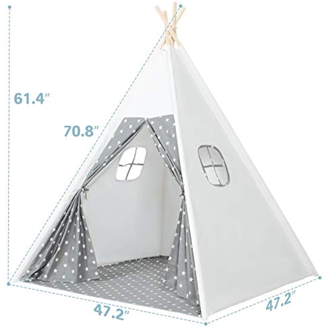 Wilwolfer Teepee Tent for Kids Foldable Children Play Tent for Girl and Boy with Carry Case 4 Poles White Canvas Playhouse Toy for Indoor and Outdoor Games (Grey Teepee Tent)