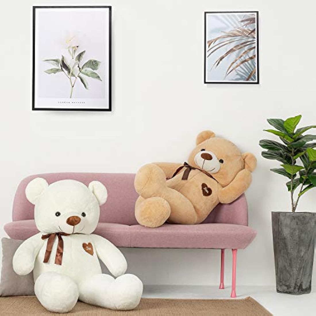 YunNasi Giant Teddy Bear Big Teddy Bear Large Stuffed Animal Toy Plush Teddy Doll With Love Heart and Ribbon (39 Inches/100cm, Light Brown)