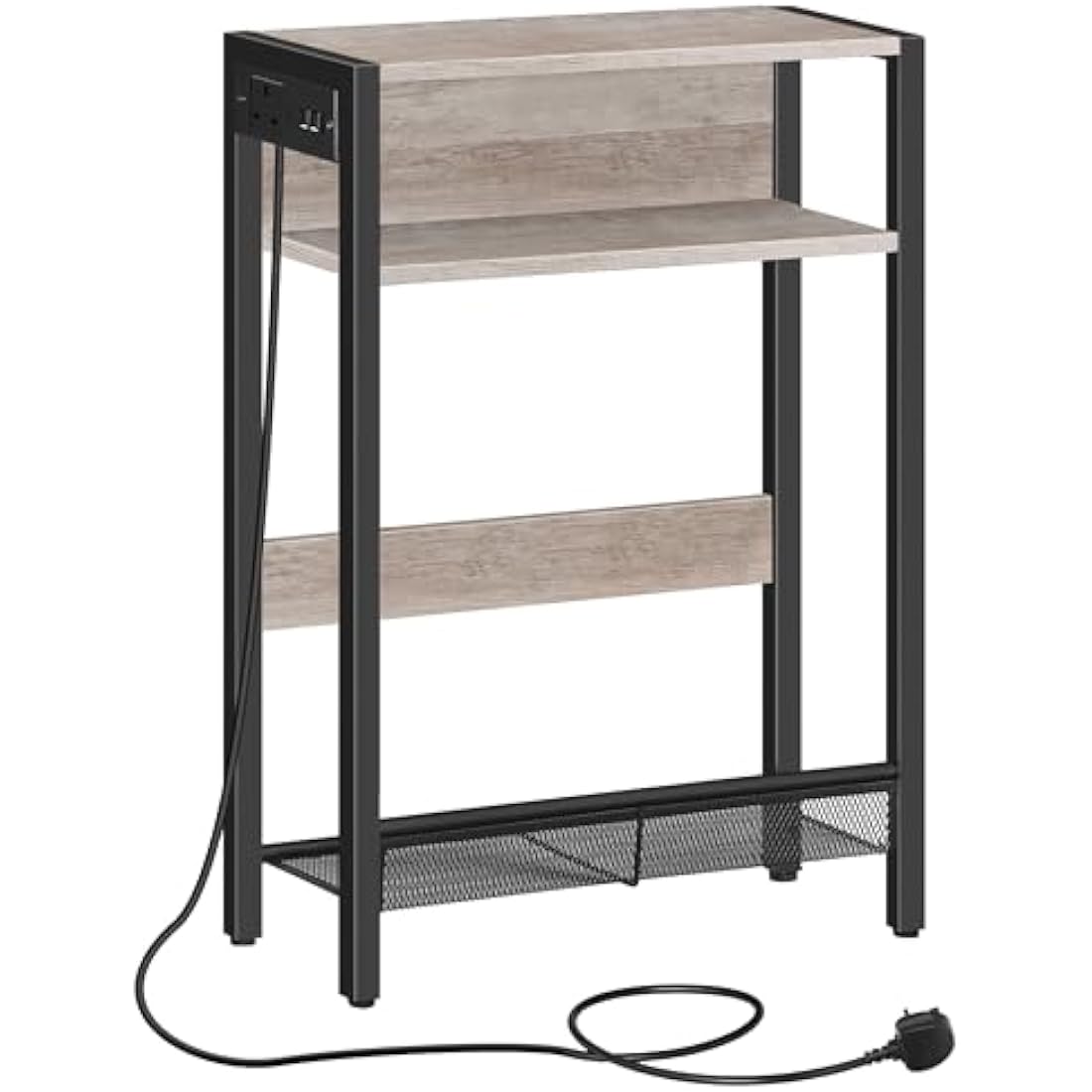 CHOEZON Side Table with Charging Station, Narrow End Table, Slim Nightstand for Small Space, Skinny Beside Table with Storage, for Living Room, Bedroom, Greige and Black DTBZ05KBH