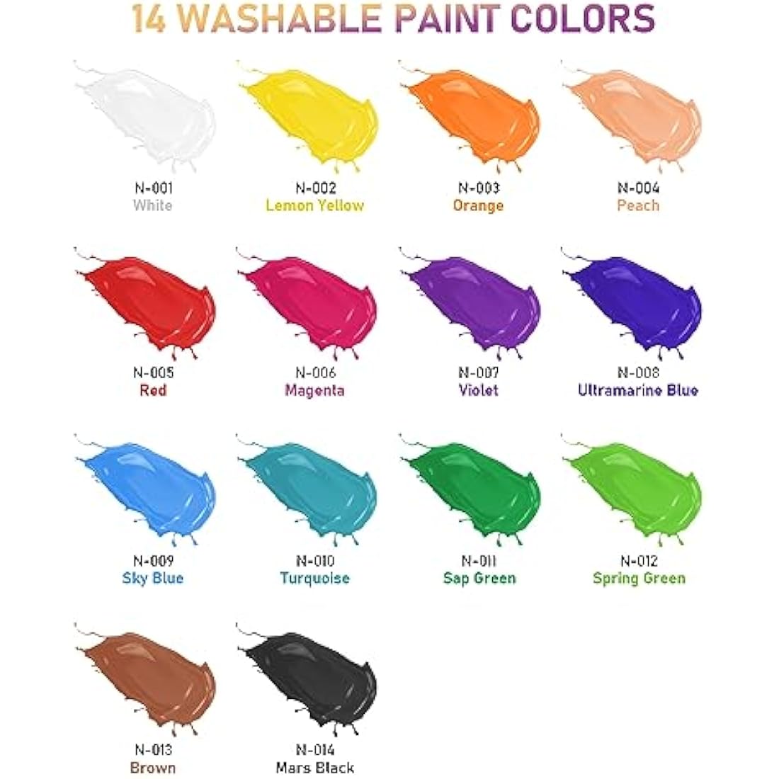 Nicpro 14 Colors Large Washable Paint Set for Kid (16.9 oz,500 ml), Acrylic Bulk Paint Supplies Non Toxic Children for Art, Craft DIY, Poster & Finger Paint, School, Home,Classroom