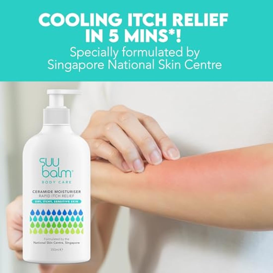 Suu Balm - Itch Relief Cream, Menthol & Ceramide Body Moisturiser - Itch Relief in 5 Minutes - Psoriasis, Dry, Sensitive Skin, Eczema Treatment (350ml)