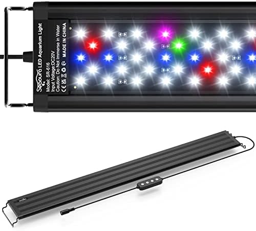 SEAOURA Led Aquarium Light for Plants-Full Spectrum Fish Tank Light with Timer Auto On/Off, Adjustable Brightness, White Blue Red Green Pink LEDs with Extendable Brackets for Freshwater (77-90cm)