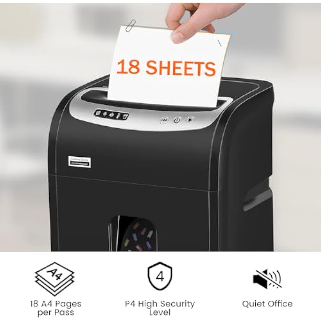 VidaTeco Mirco-Cut Paper Shredder Heavy Duty, 18-Sheet Shreds Paper/Card/Staple/Clip Paper Shredder for Home Office Use, Security Level P-4 Jam Proof System 30L Pullout Basket and Wheels