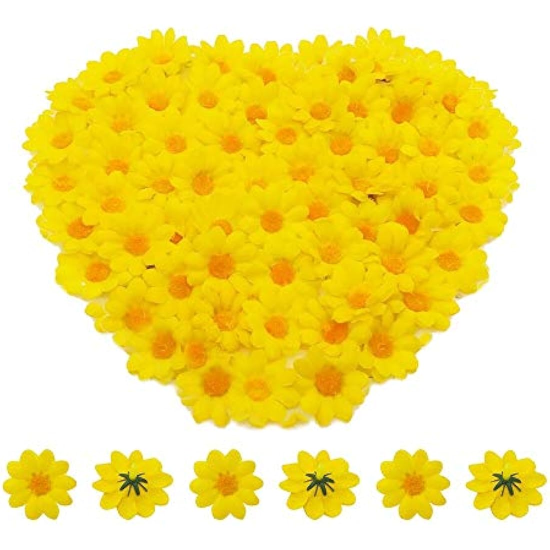 Artificial Daisy Flower Heads 100pcs Fake Gerbera Petals Yellow for DIY Garland Craft Birthday Indoor Outdoor Party Easter Bonnet