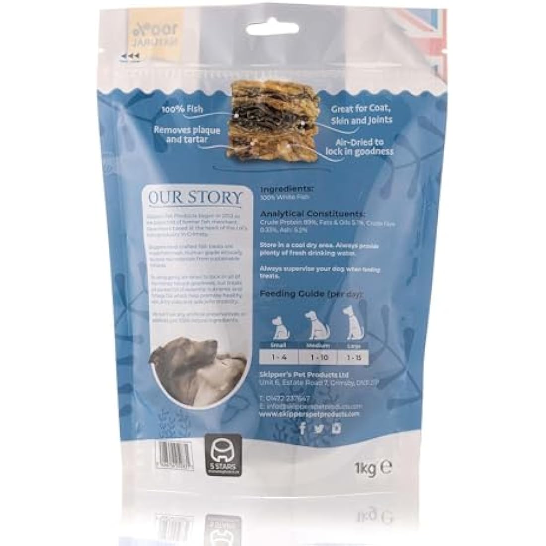 SKIPPER'S Fish Skin Jerky Cubes - Gently Air Dried Dog Treats, Healthy & Natural Treat for Dogs, Hypoallergenic Grain Free, High in Protein & Low Fat | Great for Teeth (Cube Size Extra Small,1kg Pack)