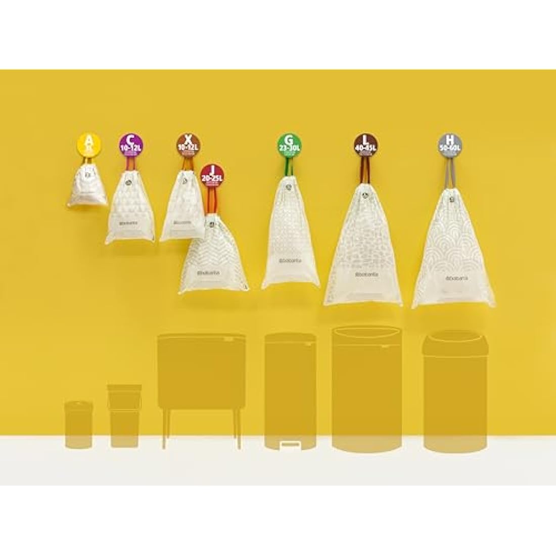 Brabantia 138546 PerfectFit Bin Liners (Size R/36 Litre) Thick Plastic Trash Bags with Tie Tape Drawstring Handles (40 Bags), White