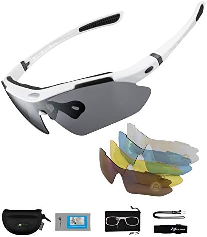 ROCKBROS Polarized Cycling Sunglasses for Men Women Sports Sunglasses UV Protection Cycling Glasses with 5 Interchangeable Lenses Bike Goggles TR90 Unbreakable Frame