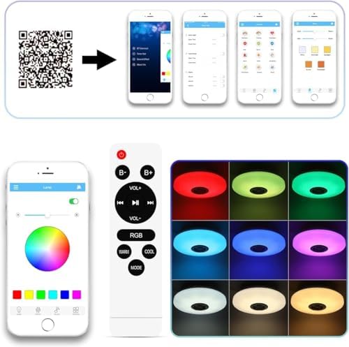 LED Ceiling Light with Bluetooth Speaker 36W Music RGB Brightness Dimmable Color Changing Cool/Warm White Ceiling Lamp with Remote Control and App, Family Party Ceiling Lights for Bedroom Kids Room