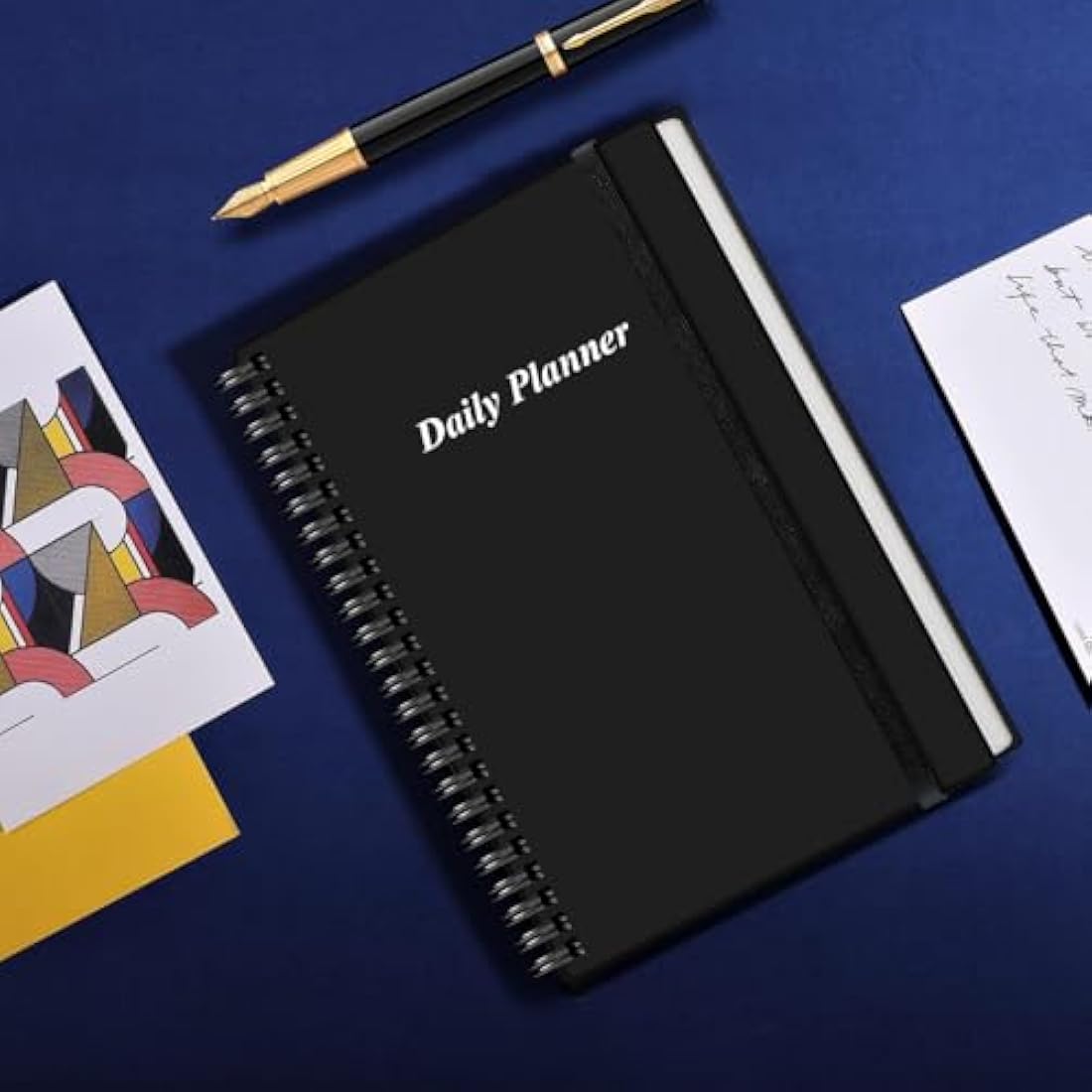 Daily Planner Undated - A5 To Do List Notebook Hourly Schedules, Spiral Appointment Planner for Women and Men, PVC Hardcover, Inner Pocket, Elastic Closure, 5.8" x 8.5", Black