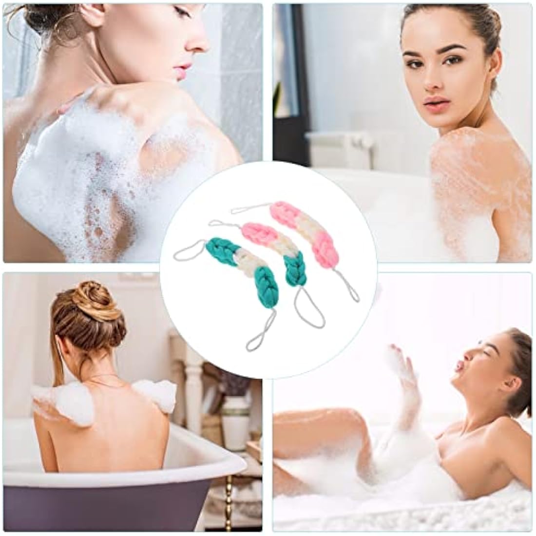 ROSENICE 3pcs Bath Shower Mesh Puff Sponge Back Scrubber Exfoliating Loofah (Random Color)