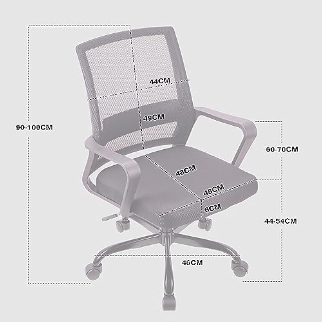 T-THREE.Adjustable office chair, ergonomic mesh swivel seat, with lumbar support, height adjustment, 360° rotation, and tilt function, mesh backrest for home office(Black)