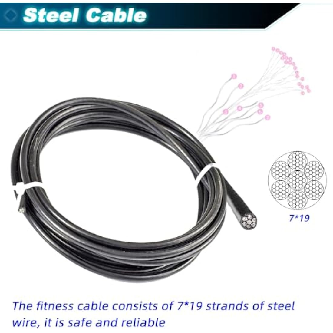 BBYPP Fitness Pulley Cable, Replacement Gym Cable for Pulley Machine, Steel Cable 2 Inch Thick