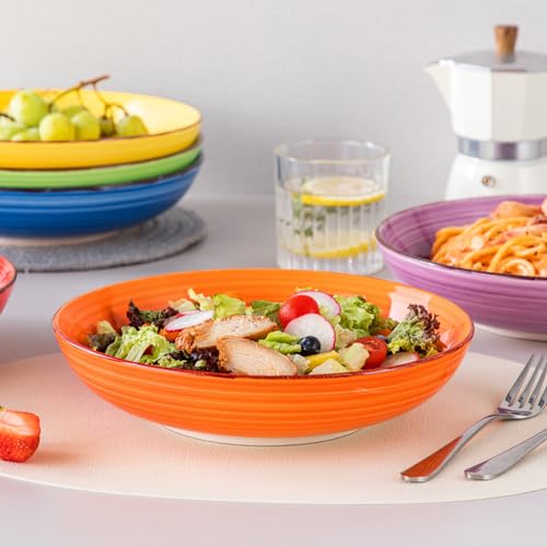 Vancasso Bonita Large Pasta Bowls Set of 6, 50 oz Ceramic Salad & Soup Bowls, Microwave & Dishwasher Safe, Warm Color