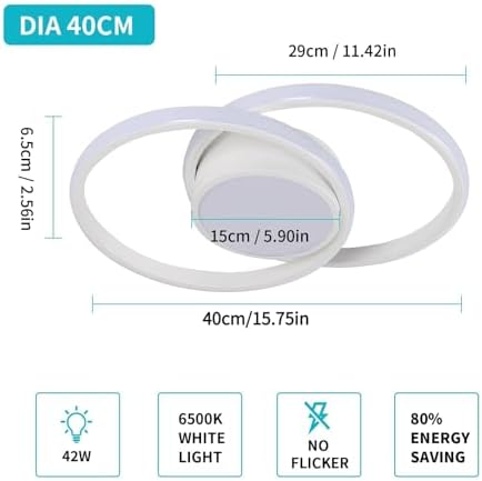 Comely LED Ceiling Lights, 42W 4800LM Lighting Fixture, Dia 40cm Round Modern Design Ceiling Lighting for Hallway Balcony Bedroom Corridor, Cold White 6500K