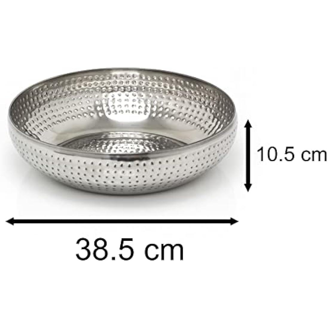 Carousel Home 38cm Extra Large Stainless Steel Kitchen Fruit Bowl | Round Silver Display With Hammered Detail | Multi-Purpose Serving Salad Decorative Bowl