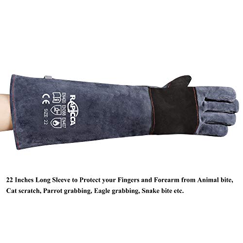 RAPICCA Animal Handling Gloves Bite Proof Reinforced Leather Padding Dog,Cat Scratch,Bird Handling Falcon Gloves Grabbing,Reptile Squirrel Snake Bite 22in/56cm