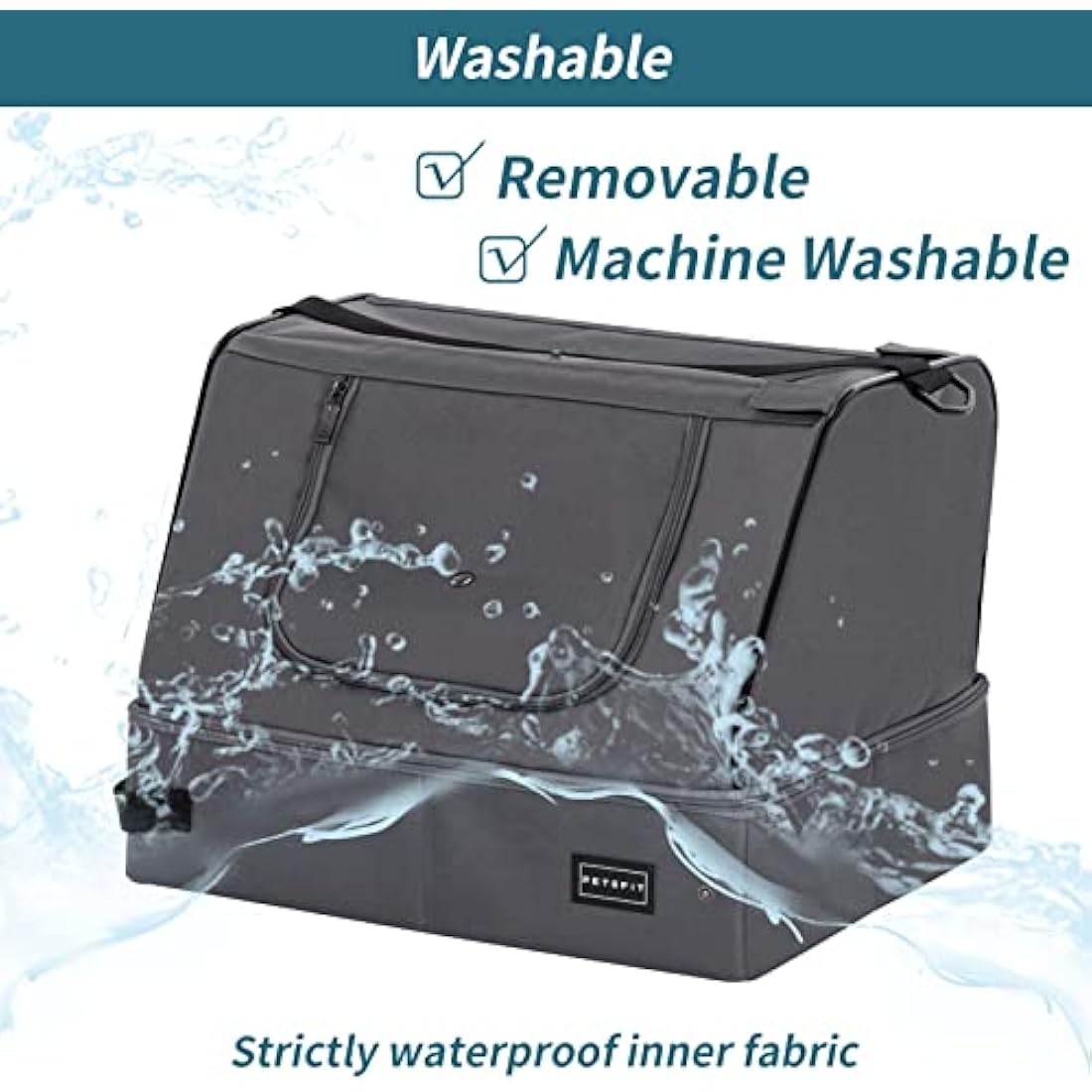 PETSFIT Travel Litter Box for Cats - Removable and Washable 2-Layer Leak-Proof Lining, Scratch-Resistant Fabric with Sturdy Support Frame, Portable Litter Box, Lightweight Gray