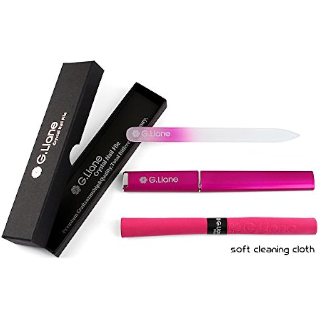 G.Liane Crystal Glass Nail File Professional Double Sided Etched Glass Nail Files with Case for Shaping The Natural Nails and Artificial Nail Manicure Pedicure Nail Care Gift Set (Rainbow Pink)