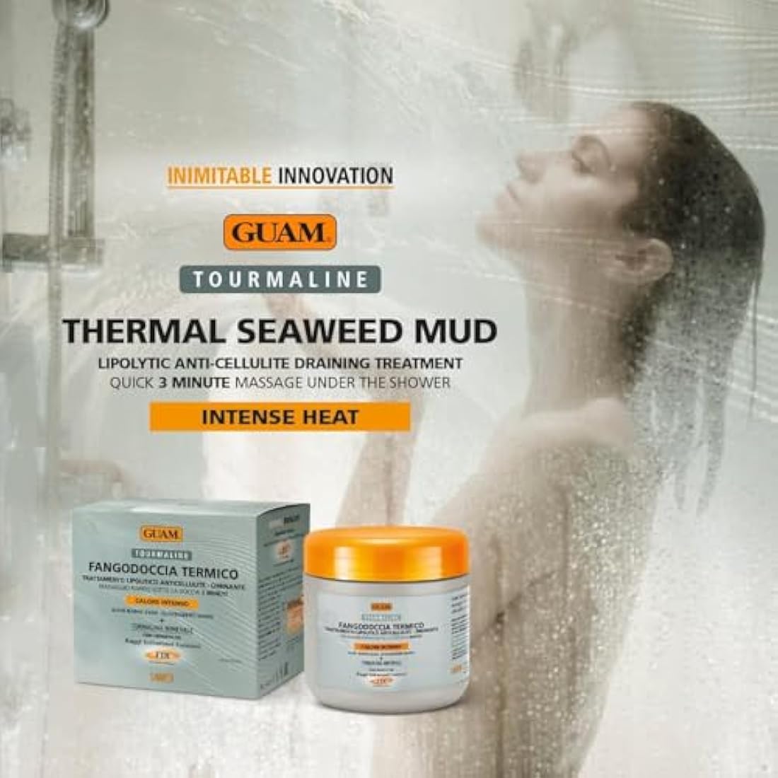 GUAM FIR Tourmaline Shower Mud Cellulite Remover – 3-Min Thermal Anti Cellulite Draining Treatment – 400ml Hot Cellulite Cream for Tummy, Legs & Buttocks – Seaweed Skin Firming, Tightening Body Mask