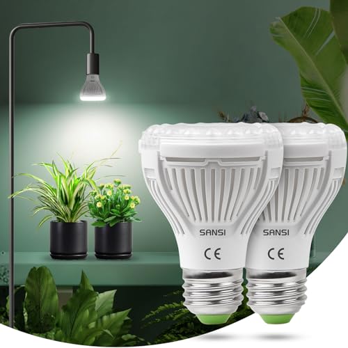 SANSI 10W LED Grow Lights for Indoor Plants - 2Pack, Energy-Saving Full Spectrum E27 LED Plant Grow Light Bulb with Secondary Optical Lens (PPF: