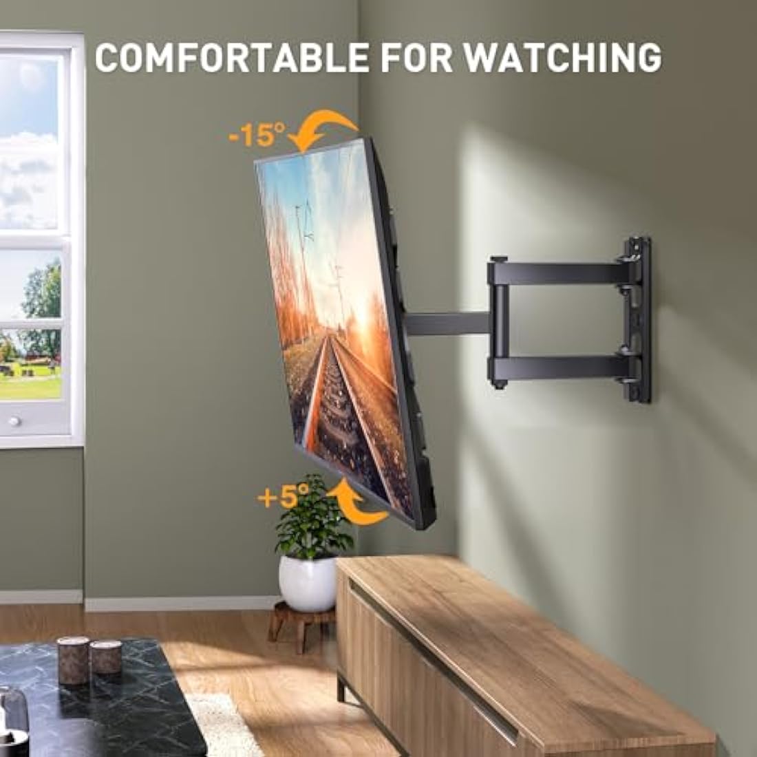 Perlegear TV Wall Bracket for 26-60 Inch Flat & Curved TVs up to 45kg, Swivels Tilts Extends TV Wall Mount, VESA 75x75mm up to 400x400mm, PGMFK6