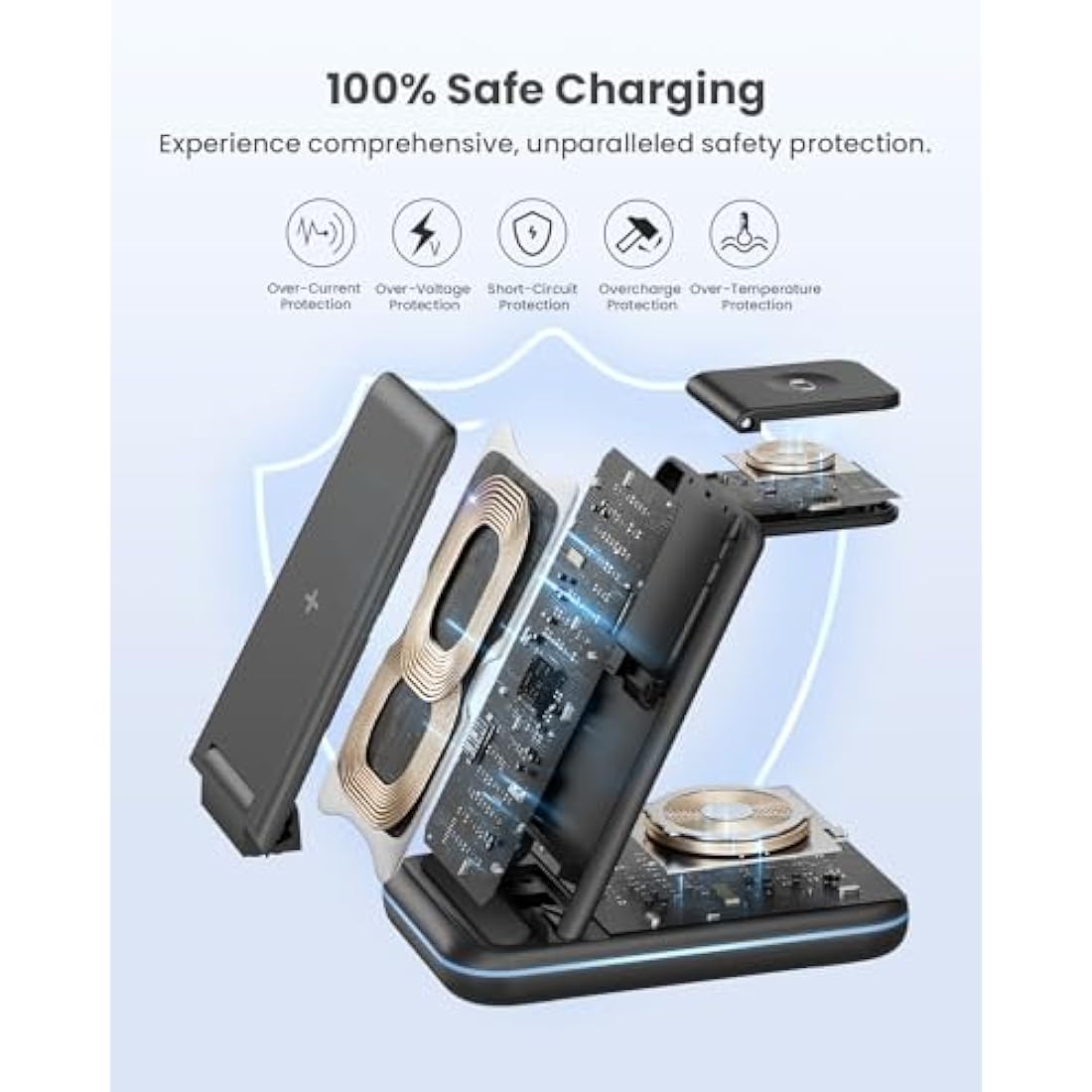 GEEKERA Wireless Charger, 3 in 1 Wireless Charging Station for iPhone 16/15/14/13/12/11/Pro Max/XS/XR/X, Watch Charger Stand for Apple Watch 10/Ultra/9/8/7/6/5/4/3/2/SE, AirPods 4/Pro/3/2-Carbon Black