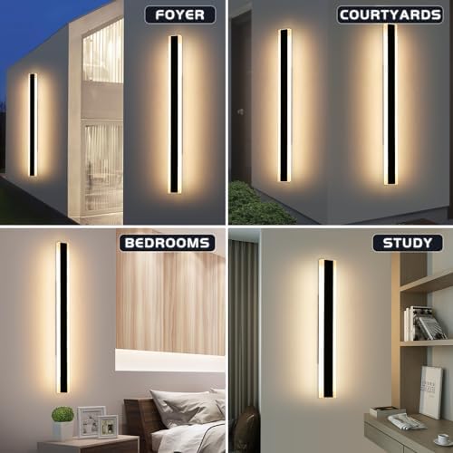 Mikeru 150cm Outdoor Garden Wall Light, 48W Minimalist Exterior Wall Lights 2Pack Christmas Lights Outdoor Warm White 3000K Hard Wired Downlight Wall Light 5300 Lumens for Cabinet, Balcony