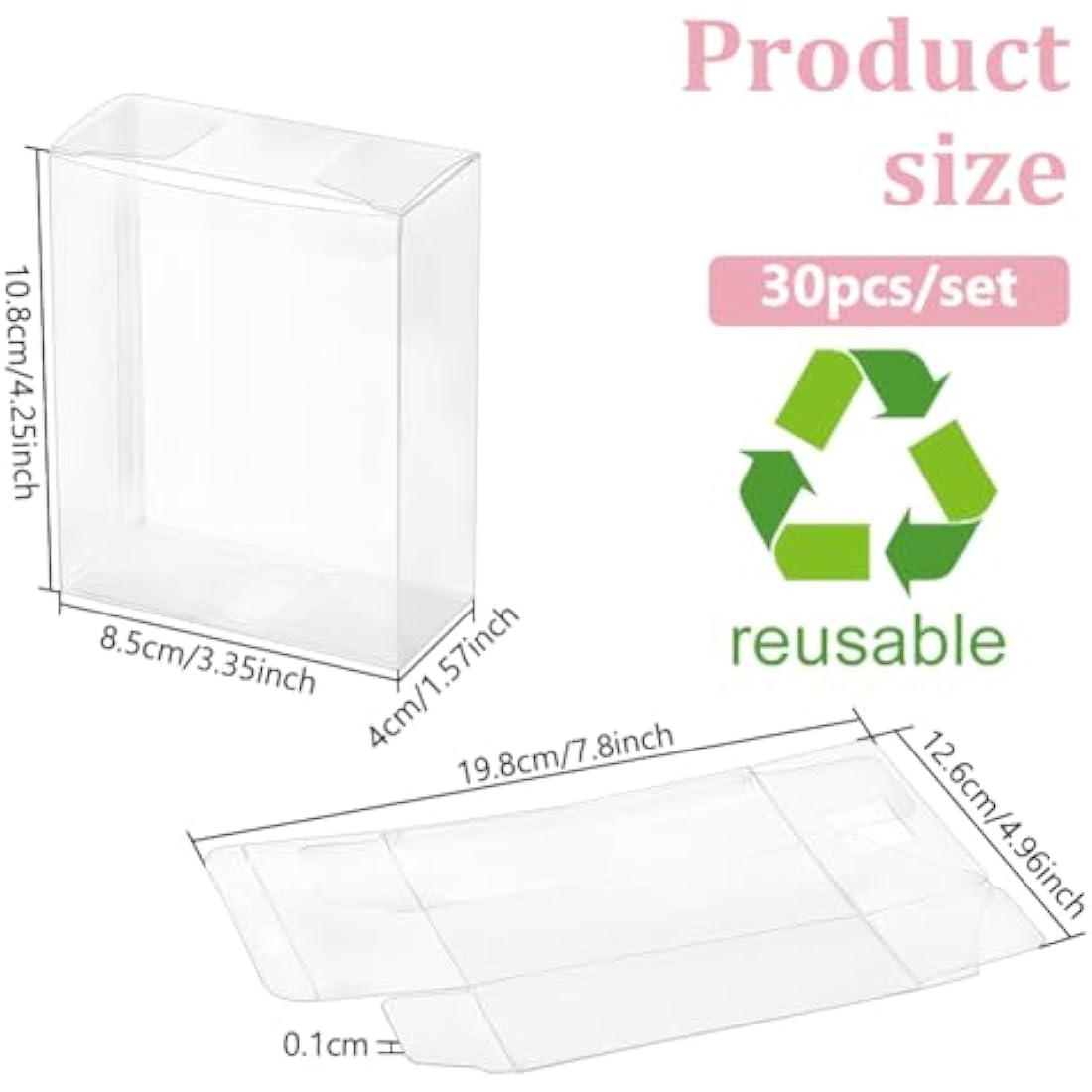 BENECREAT 30PCS 10.8x8.5x4cm Clear Wedding Favor Boxes with Protective Film, PVC Rectangle Transparent Gift Boxes for Candy Chocolate Birthday Party Gift Wrapping