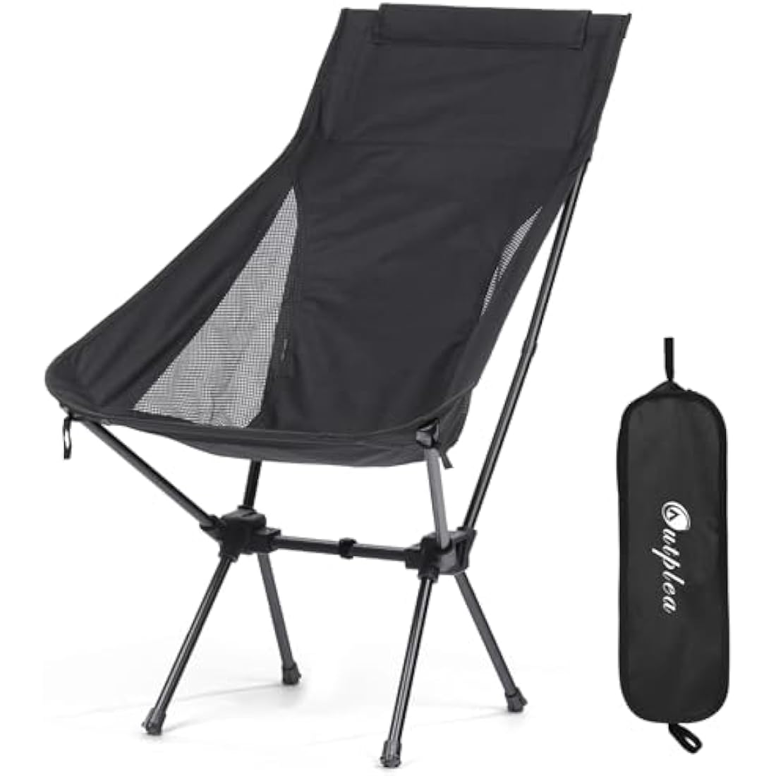 Outplea Lightweight Camp Chair Quick Setup, Minimalism Folding Camping Chairs for Beach Travel Fishing, 130kg Capacity, Black