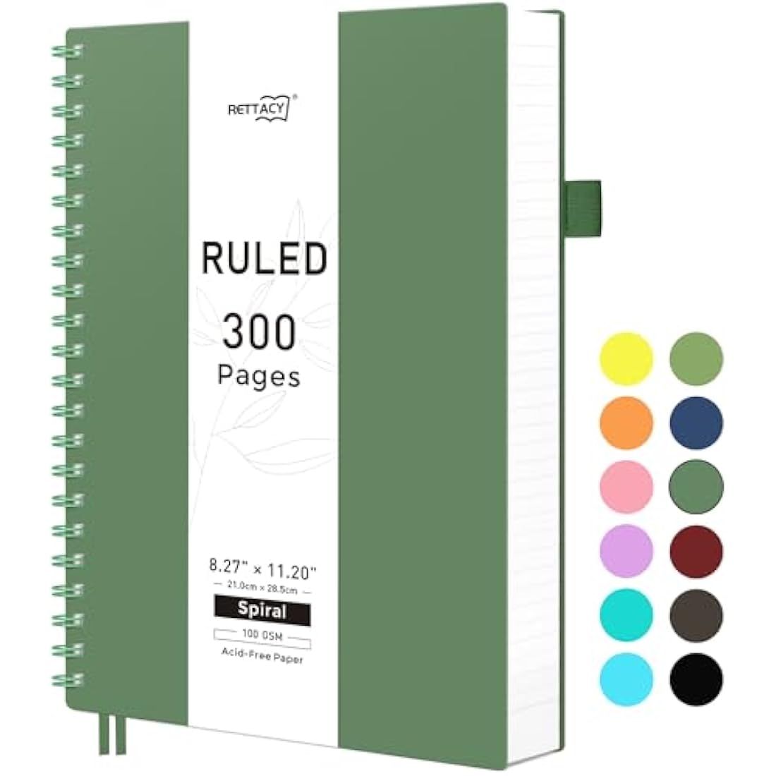 RETTACY A4 Notebook, Notepad, Wirebound Spiral Notebooks 300 pages/150 Sheets for Writing,100gsm College-Ruled Paper, Retro PVC Cover, for Women Men Work Office School,21.5 x 27.9cm - Dark green