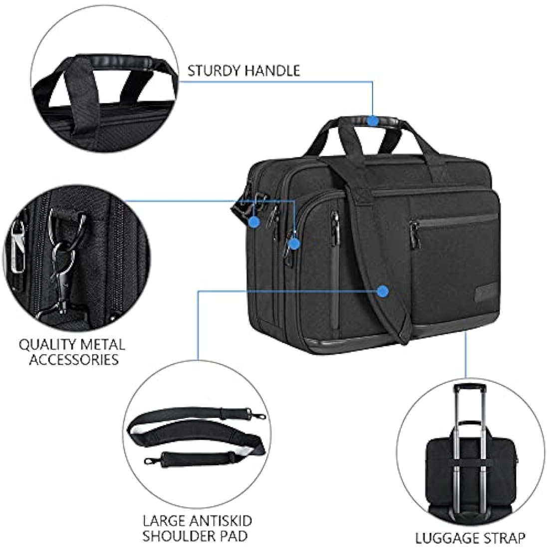 VANKEAN Laptop Briefcase for Men Women, Fits Up to 17.3 Inch Laptops Premium Shoulder Bag with Strap Expandable Messenger Bag, Water-Repellent Laptop Case Computer Bag for Travel/Business/School