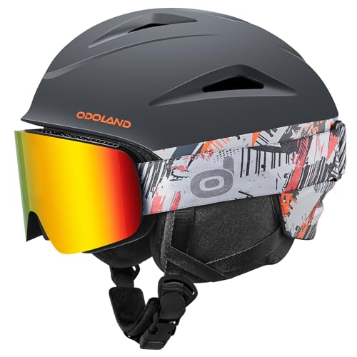 Odoland Snow Ski Helmet with Goggles Set - Sport Helmet with Protective Glasses for Men and Women - Windproof Adult and Youth Skiing Gear for