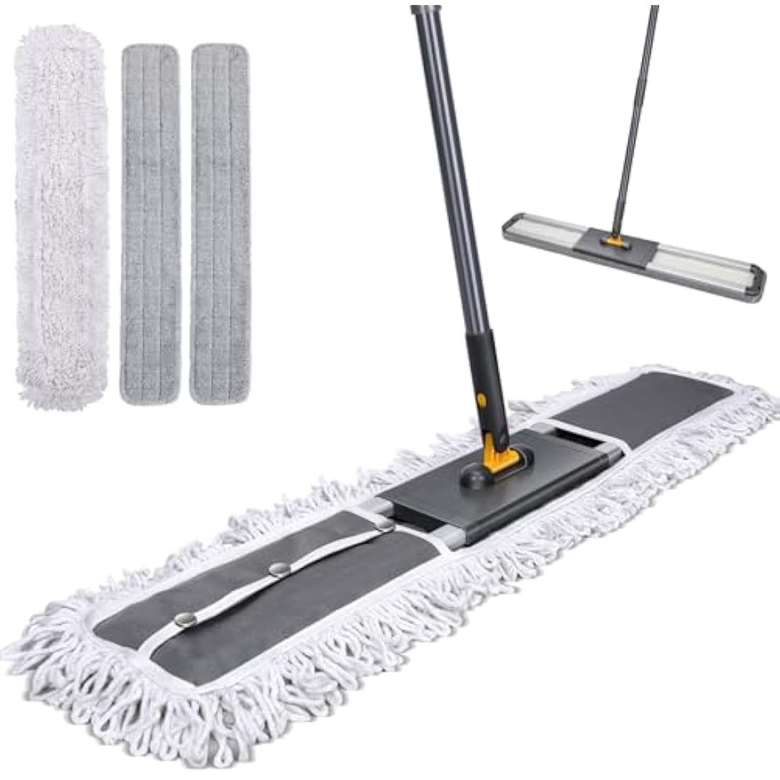 MASTERTOP Heavy Duty Industrial Mop, 90cm Wide Large Commercial Flat Mop with 155cm Telescopic Handle, Dust Sweeper Mops with 3 Reusable Pads, Professional Floor Mops for Warehouse, Office, Hotel