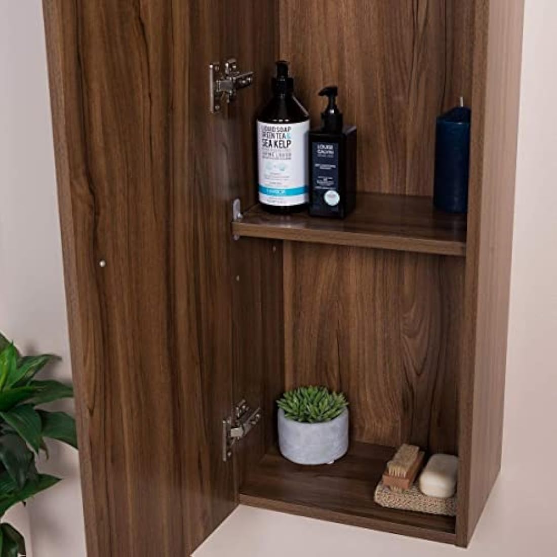 NRG Walnut 1200mm Wall Hung Tall Unit Bathroom Furniture Storage Cabinet Soft Close Door