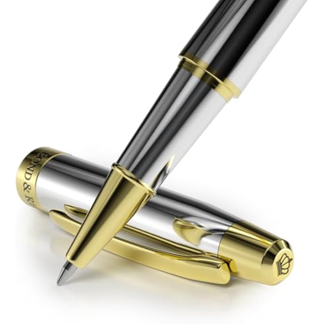 Bond & Regent Silver Chrome & 24 Karat Gold - Certified Luxury Grade Rollerball Pen | Nice Gift for Men & Women