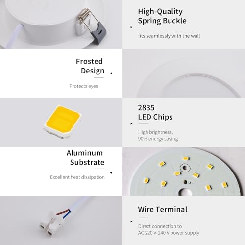 Grebbeam 20x 5W LED Recessed Ceiling Lights 230V, IP44 LED Spotlights 450LM, Cold White 6000K, Ø75-90mm Hole Diameter, Downlights for Bathroom, Kitchen, Living Room
