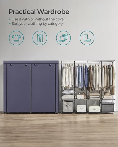 SONGMICS Clothes Wardrobe, Portable Closet, Garment Organiser Rack with 4 Hanging Rails, Shelves, 4 Side Pockets, 45 x 170 x 167 cm, Large Capacity,