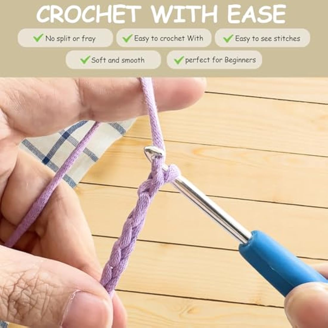 Chunky Cotton Yarn for Crochet, 12x50g Thick Wool for Amigurumi, Easy Crochet Starter Kit with 4mm Hook, Green