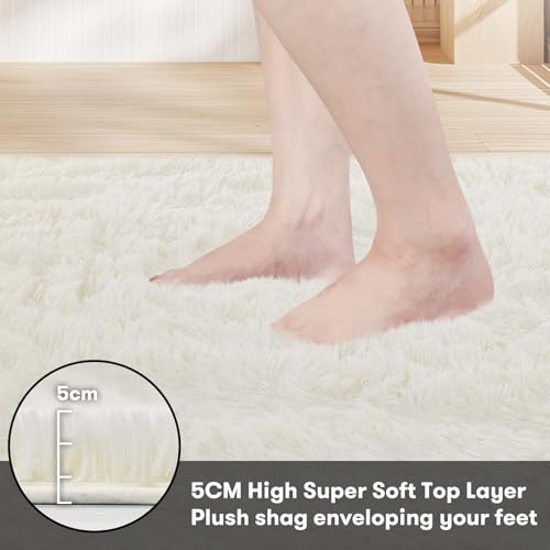 JOJOSEE Rugs Living Room, 160 x 230 cm Cream Area Rug, Anti Slip Soft Fluffy Shaggy Extra Large Floor Carpets Mat for Bedroom, Nursery Bedside(Cream,