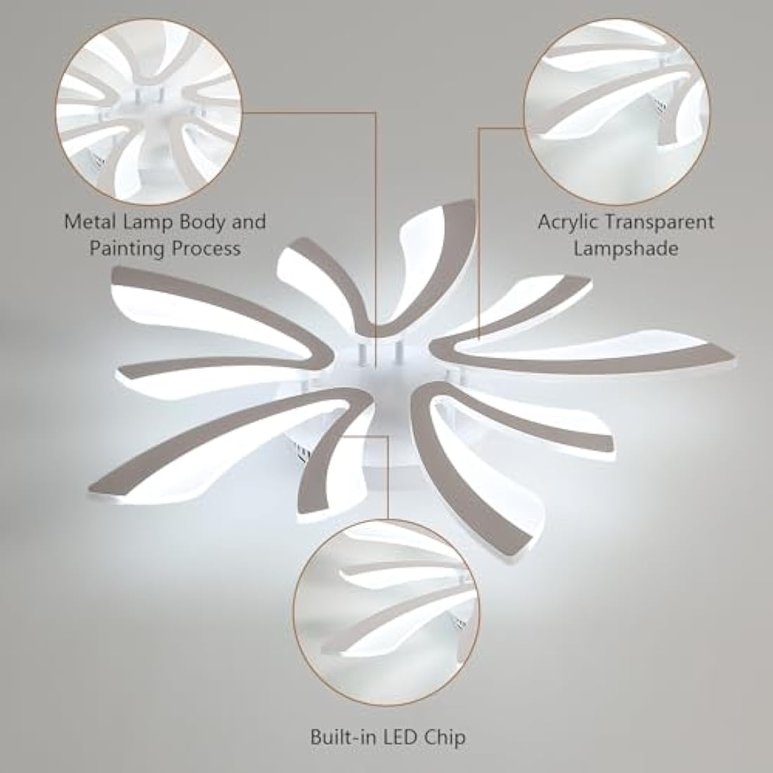 Comely Ceiling Light, LED Ceiling Lamp 50W, 6500K Cold White Light Flush Mount Acrylic Modern Lighting Fixture for Living Room Bedroom, 70cm