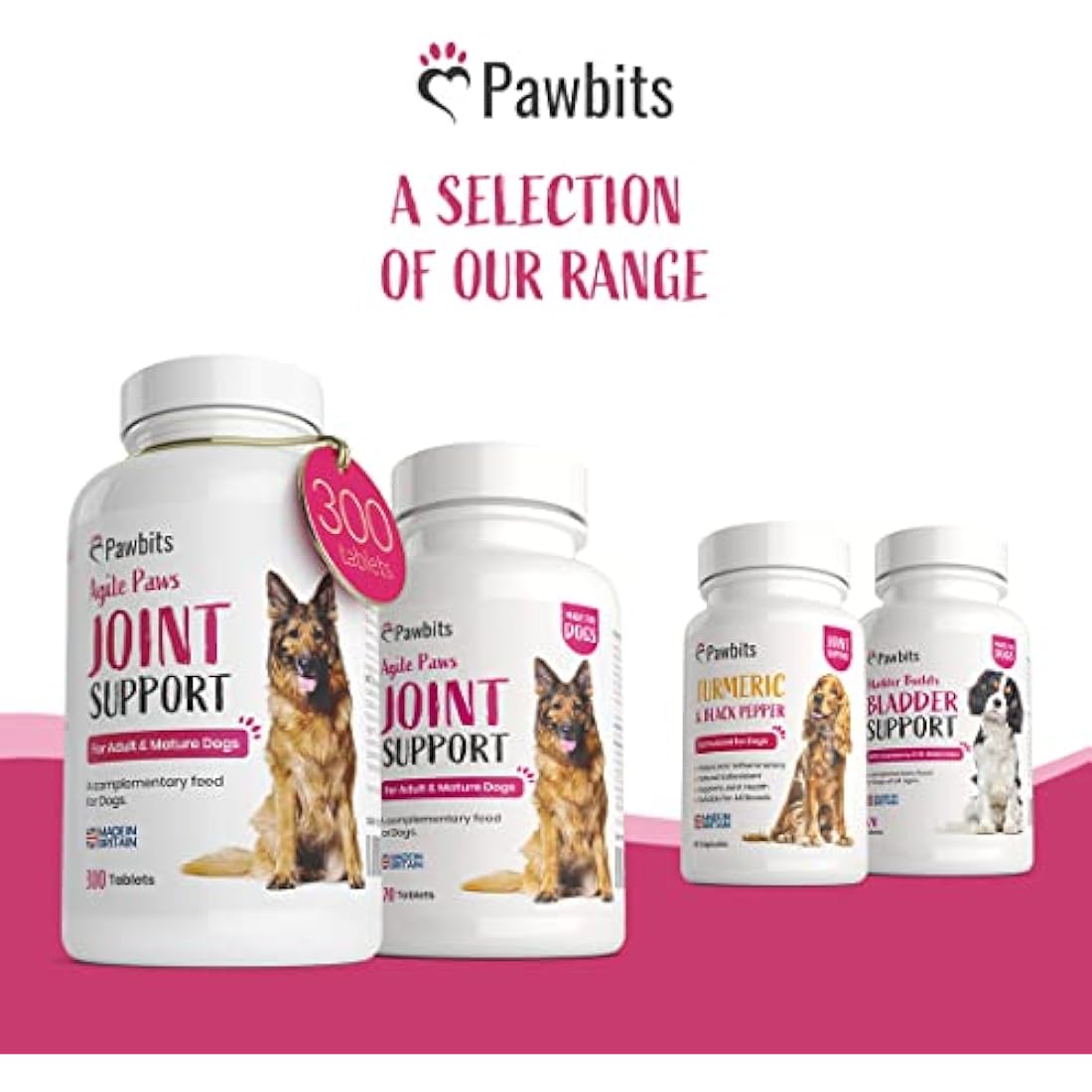 Pawbits 300 Adult Senior Dog Hip & Joint Supplements for Older Mature Dogs. High Strength Green Lipped Mussel Supplement for Elderly Dogs with Stiff Joints - Glucosamine, Vitamin C & E