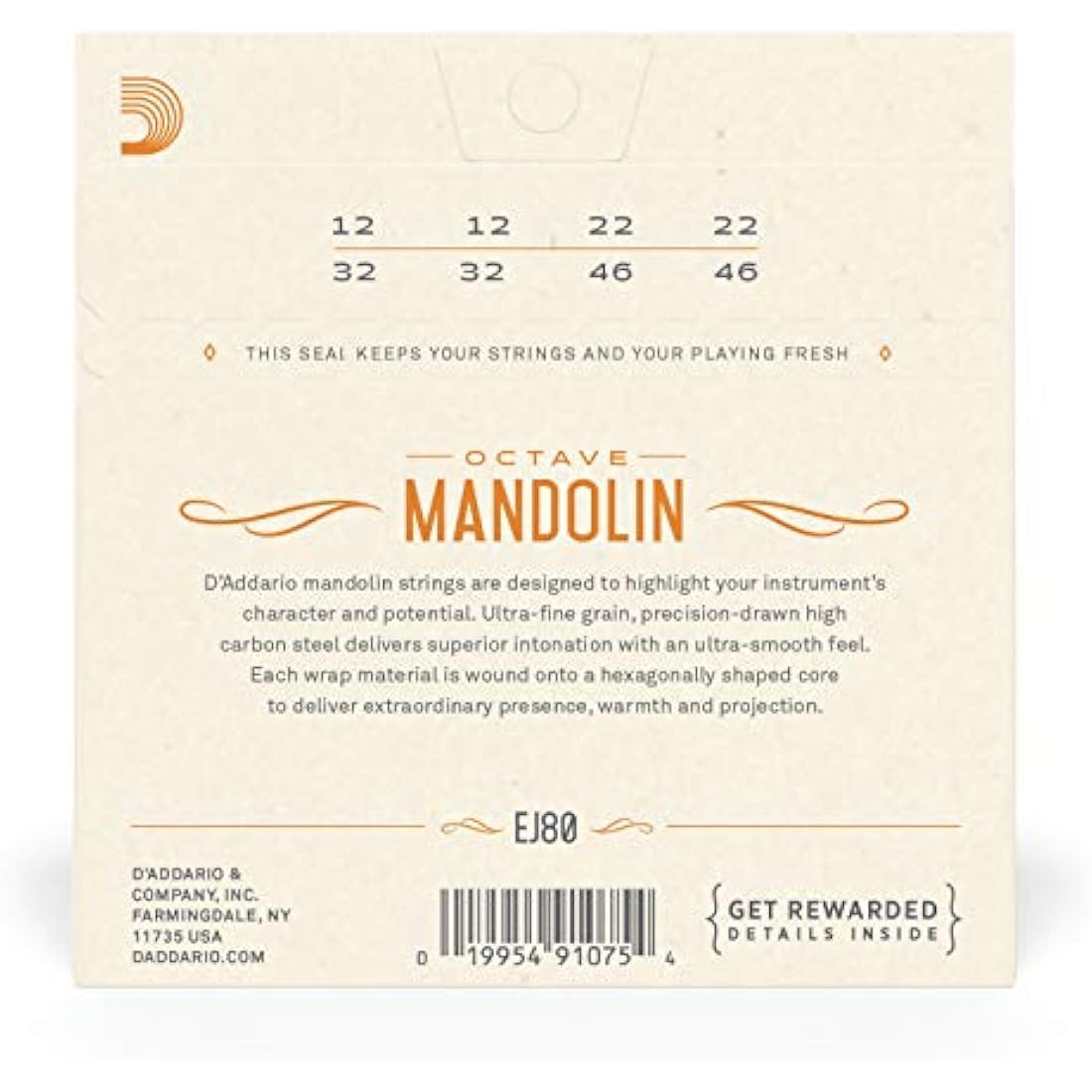 D'Addario EJ80 Medium 12-46 Phosphor Bronze Octave Mandolin Strings