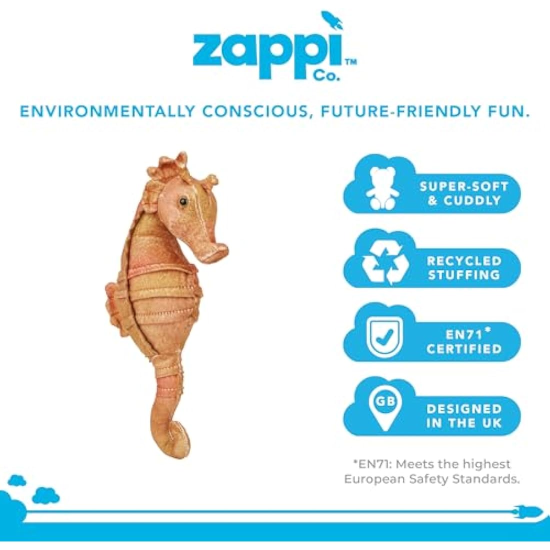 Zappi Co Plush Children's Stuffed Soft Cuddly Plush Toy-Part of Safari Animals Collection, Perfect for Kids (15cm Height)(Seahorse)